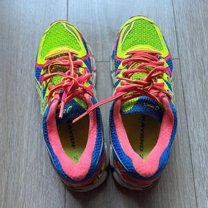 Asics Gel Kayano 21 Size 6.5 Women Shoes Yellow Pink Blue White Athletic Running